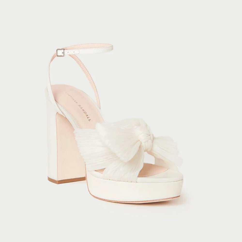 EUC Loeffler Randall Natalia Pearl Platform Bow Heel - White/Bridal/Size 7